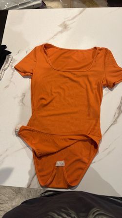 Orange Ribbed Short Sleeve Bodysuit