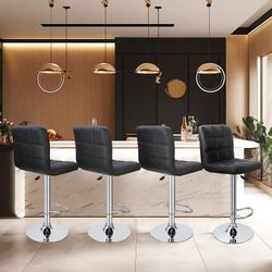Height Adjustable Home Bar Stool Set 360-Degree Swivel, Set of 4