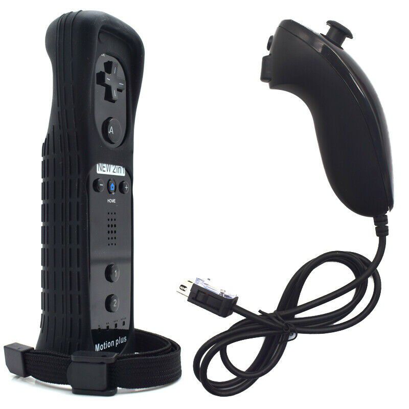 Built in Motion Plus Remote Controller And Nunchuck For Nintendo Wii & Wii U (bulitmotionblk-USA)