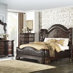 New 4 Pieces Queen Bedroom Set ( Dresser Mirror Nightstand Bed ) 