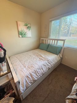 Full bed frame with storage drawers