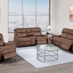 AUBURN RECLINING SOFA SET WITH HIDDEN CUP HOLDERS