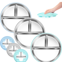 Brand new Stainless Steel Baby Plates with Suction 3 Pack, 9” Divided Toddler Plates with Removable Silicone Sleeves for Feeding, Non-Toxic, Non-Slip,
