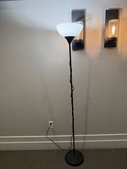 Black Torchiere Floor Lamp with White Bowl Shade