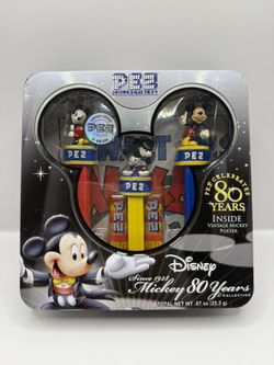 PEZ Mickey 80 Years Disney Tin 2007 w/Poster. Factory Sealed - 3 Dispensers