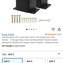 4x4 Post Base 2 Pcs- Inner Size 3.5x3.5 Inch Wood Fence Post Anchor - 13 Gauge Heavy Duty Solid Steel Black Powder-Coated Railing Post Brackets for Su