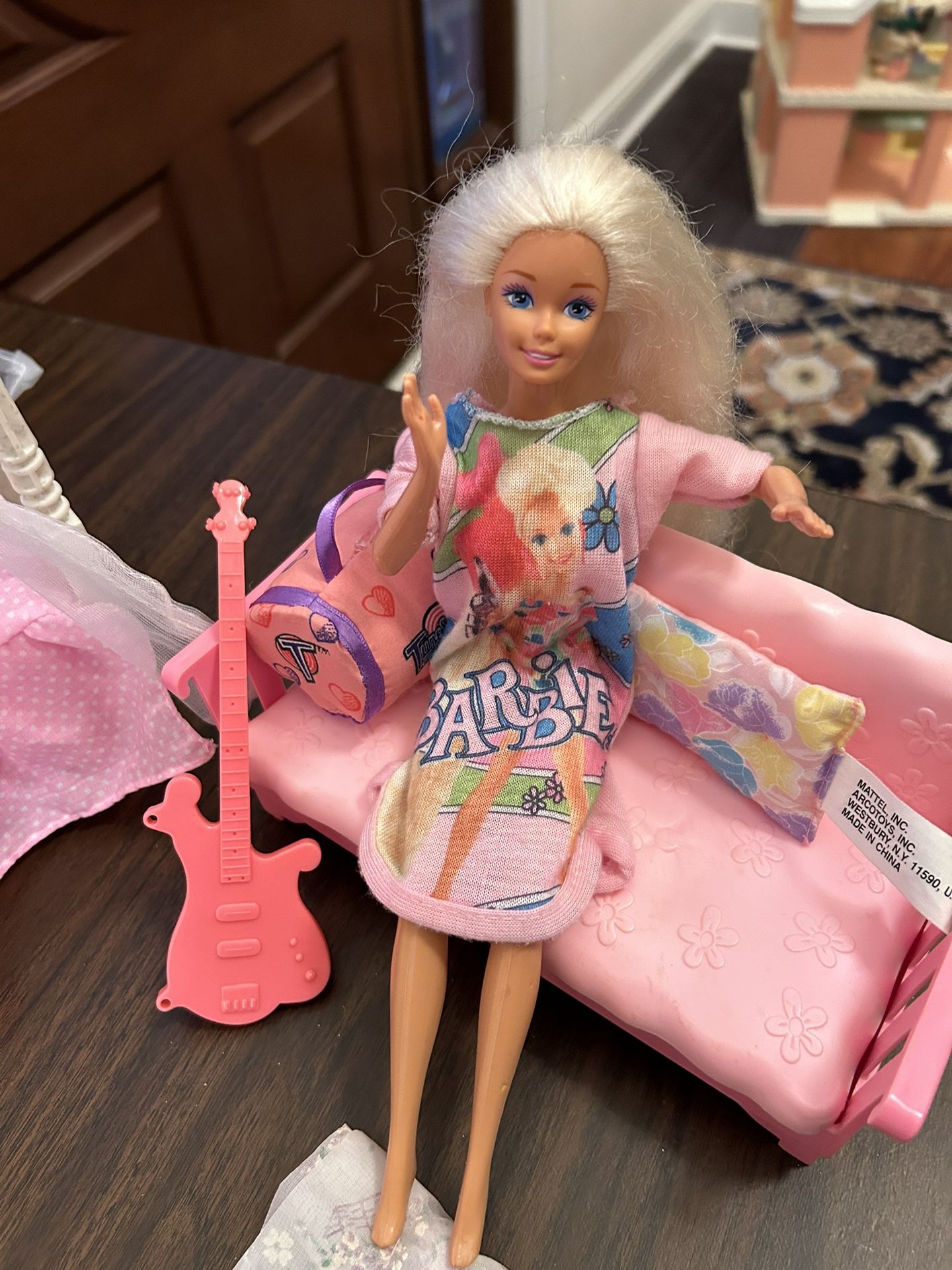 Vintage Barbie or same size doll dresser and sofa with Barbie doll and clothes