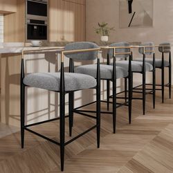Counter Height Bar Stools Set of 4, 26" Boucle Barstools with Backrest and Metal Legs, Island Chairs for Kitchen Island, Dining Room