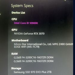 i910900k 34gb ram msi mpg z490