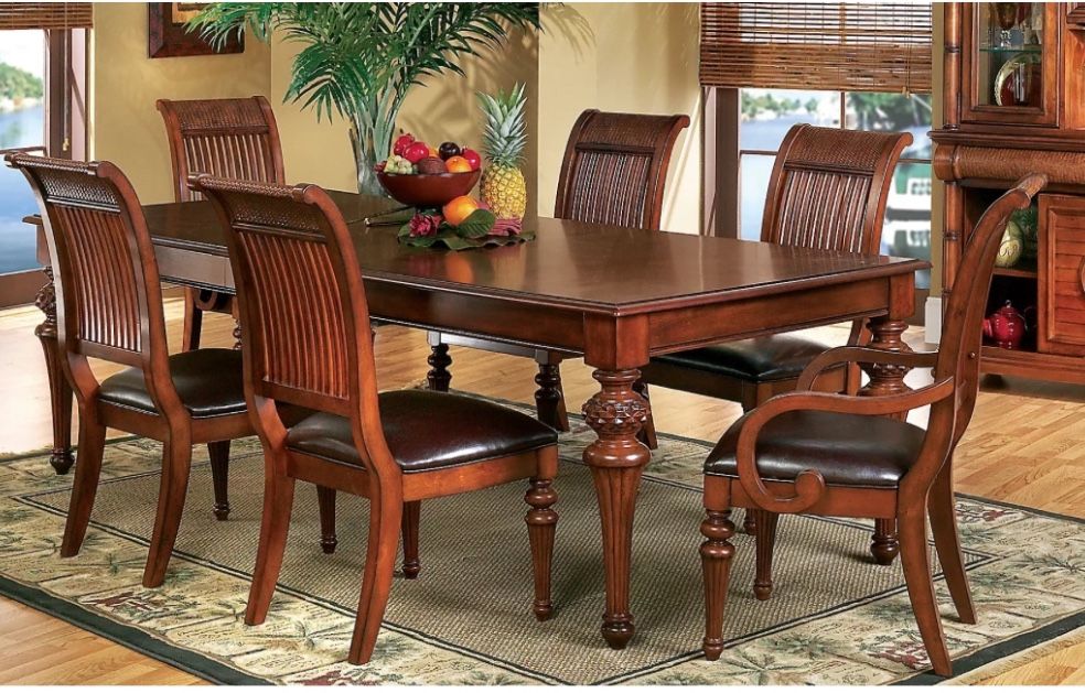 Cindy Crawford Home Key West Tobacco Rectangle Dining Room Table With Slat  Chairs Home & Garden