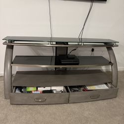 Beautiful TV media Center, Glass Shelves, brush chrome