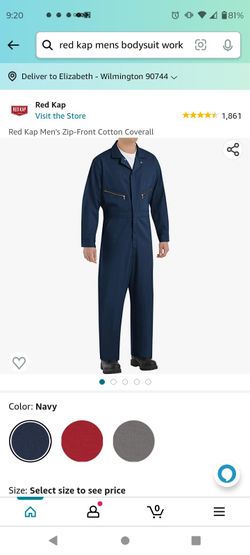 Red Kap Men's Zip-Front Cotton Coverall Size 48 Regular