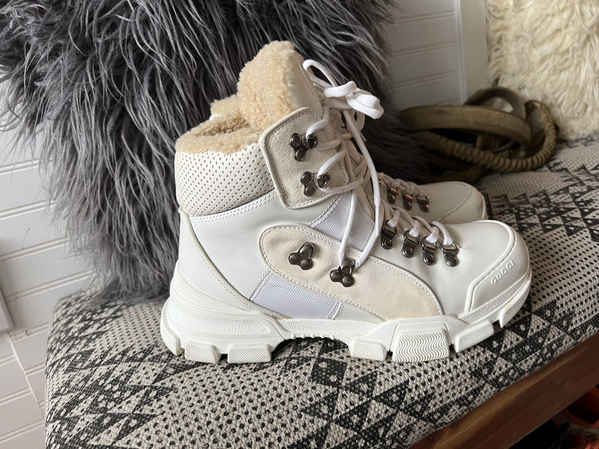 White gucci sales boots with fur