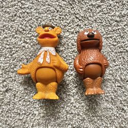 1970s THE MUPPETS Fozzie Bear & 1978 Rowlf Stick Marionnette Jim Henson