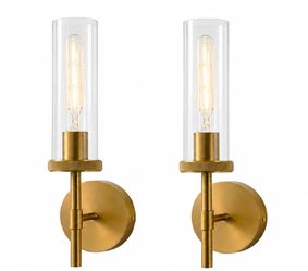 Luxury 15-Inch Brushed Gold Wall Sconces - Modern Set of 2 Glass Light Fixtures