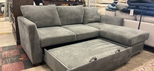 Coddle Aria Fabric Sleeper Sofa with Reversible Chaise and Storage, Gray