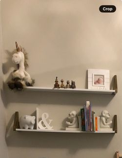 Two 36 inch floating shelves and gold brackets