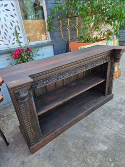 Hand-Carved Solid Wood Console Table / Low Shelf Unit (Vintage Style)