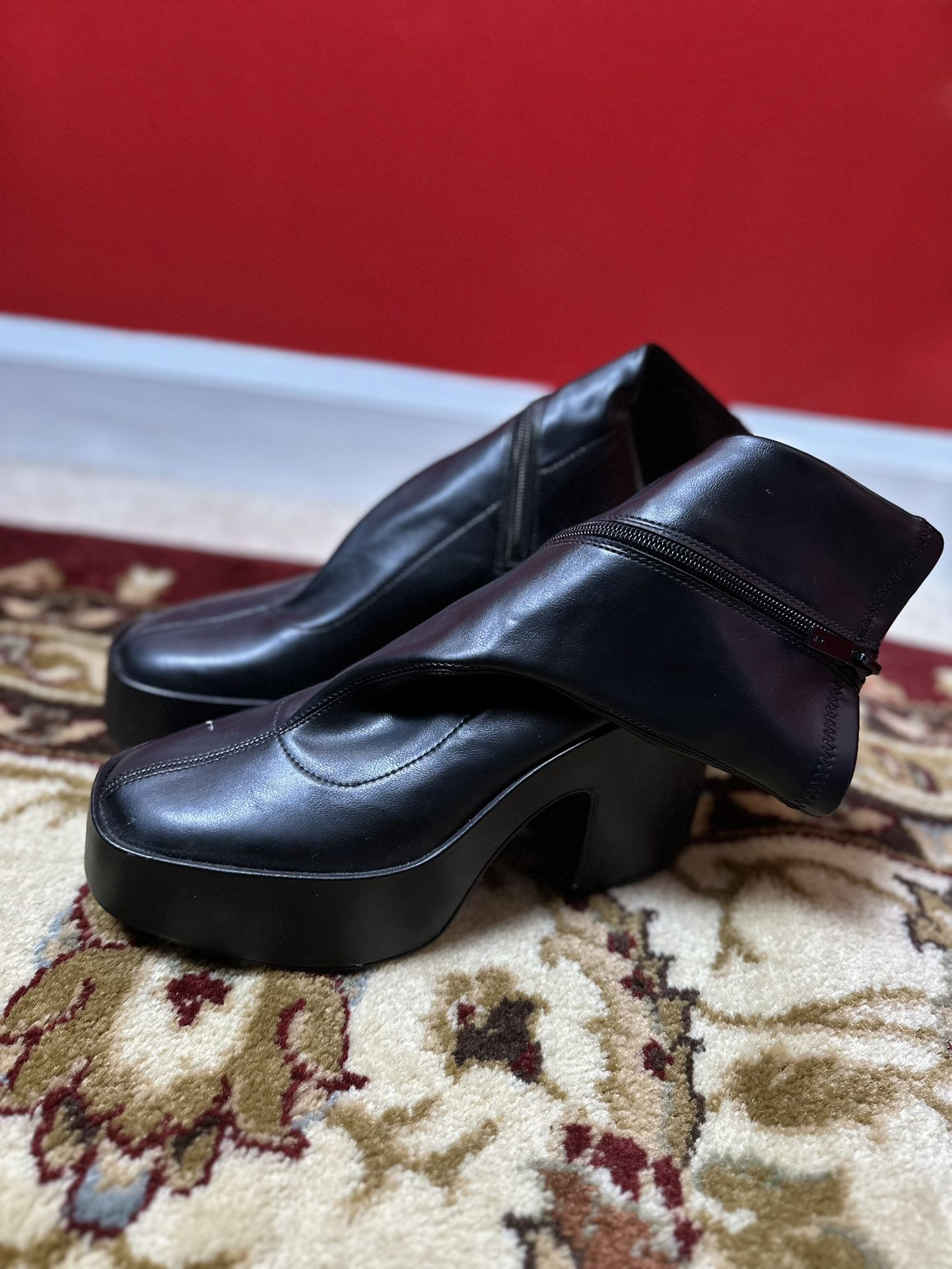 Zippered Platform Leather Combat Boots