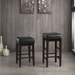 Bar stools set 2 pc24"h . Black Faux Leather, Espresso wood finish, New Especial price