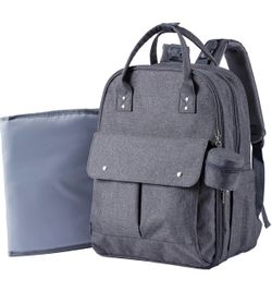 Multi-functional Diaper Bag with Insulated Pockets Gray Allovely Diaper Bag Backpack, Large 22L Baby Bags for Boys Girls, Multi-functional Travel Diap