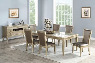 ANTIQUE GOLD CHAMPAGNE FINISH 7 PIECE DINING ROOM TABLE SET