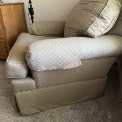 Ethan Allen fabric swivel rocker with ottoman