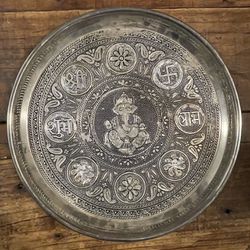 Hindu Ganesh Hand Pressed Metal Plate Decor