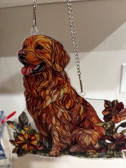 Golden Retriever Acrylic Suncatcher with Chain