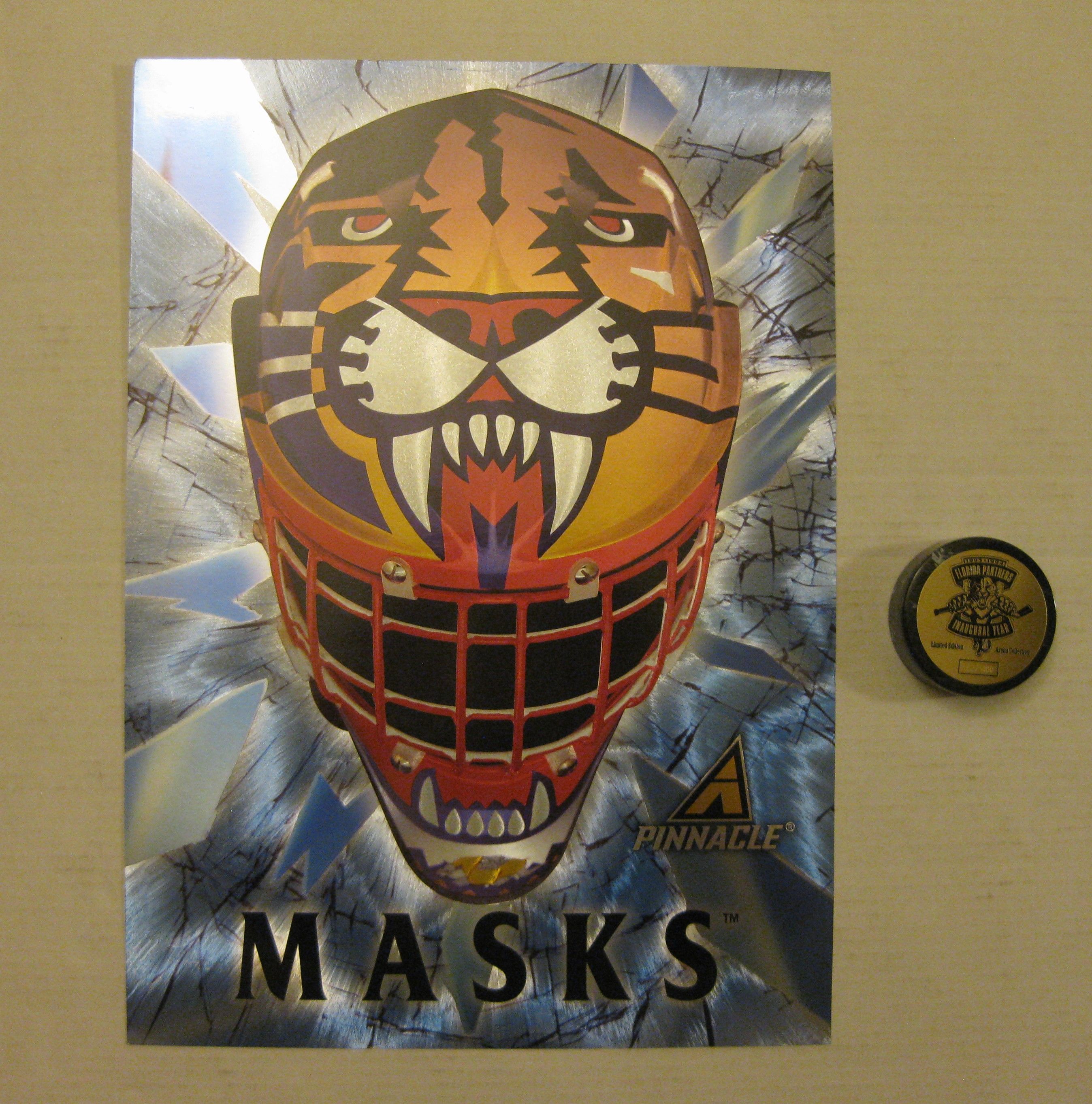 1997-98 Pinnacle MASKS Uncut Jumbo Hockey Card & Puck Florida Panthers