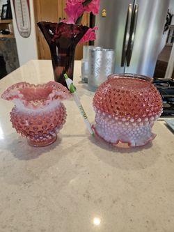 Lamp Shade Cranberry Hobnail/ Vase