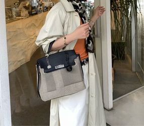 Kelly Bag Black Brown Leather and Canvas