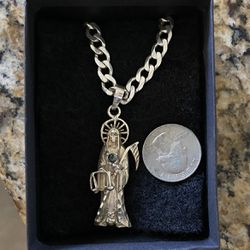 REAL SILVER Santa Muerte Chain PRICE IS FIRM! 