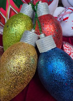 4 Large Glitter Christmas Bulb Ornaments Set