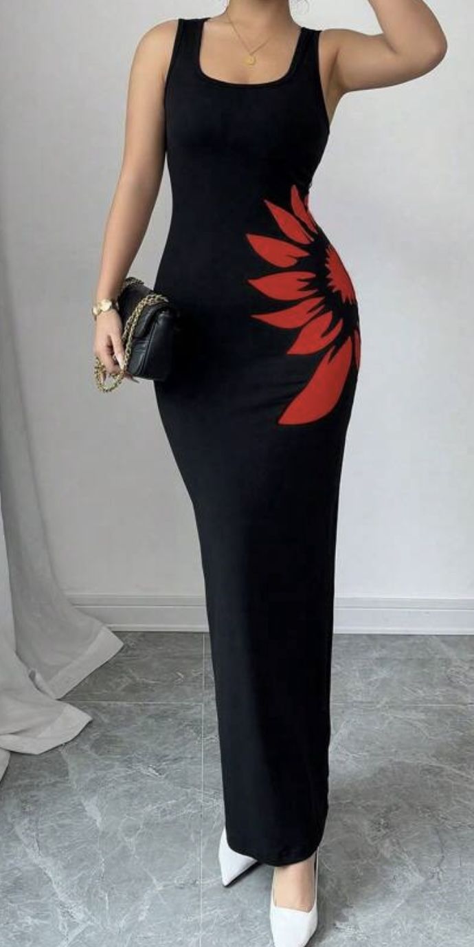 Raffinéa Casual Crew Neck Printed Side Split Sleeveless Dress For Women