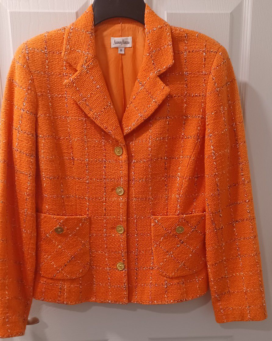 Orange Plaid blazer Suit Jacket Sz 8