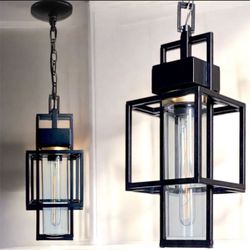15"  Pendant Hanging Lantern Black and Gold Metal Chandelier