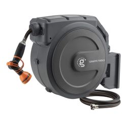 Giraffe Tools Retractable Garden Hose Reel 1/2 Inch x 130 ft, Super Heavy Duty, Any Length Lock, Slow Return System, Wall Mounted and 180 Deg Swivel B
