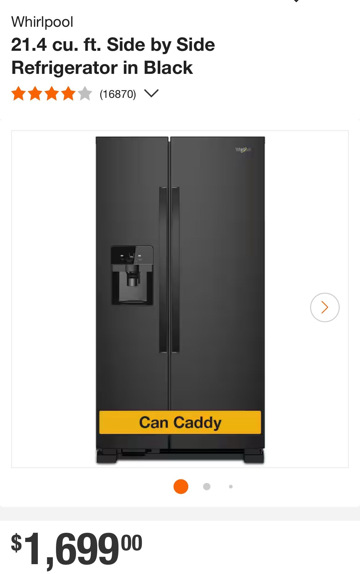 NEW Whirlpool 21.4 cu. ft. Side by Side Refrigerator in Black - FOR SALE!