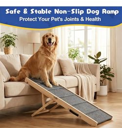 Extra 51.2" Long Dog Ramp for Bed & Couch - Adjustable Height 9.5" to 24" Wooden Non-Slip Pet Ramp, Portable Foldable Doggie Car Ramp for Small Medium