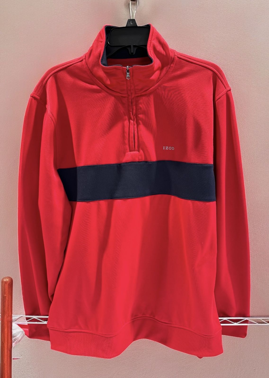 Izod Sweatshirt Mens Large Long Sleeve Golf PerformX 1/4 Zip Red/Black