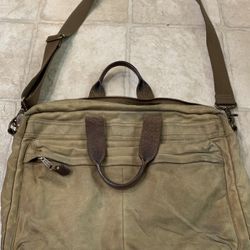 Waxed Cotton Canvas & Leather Briefcase Satchel Laptop 