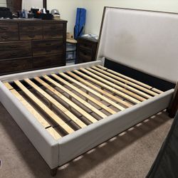 Westport  Beige Fabric Upholstery  and Wood Queen Size Bed Frame