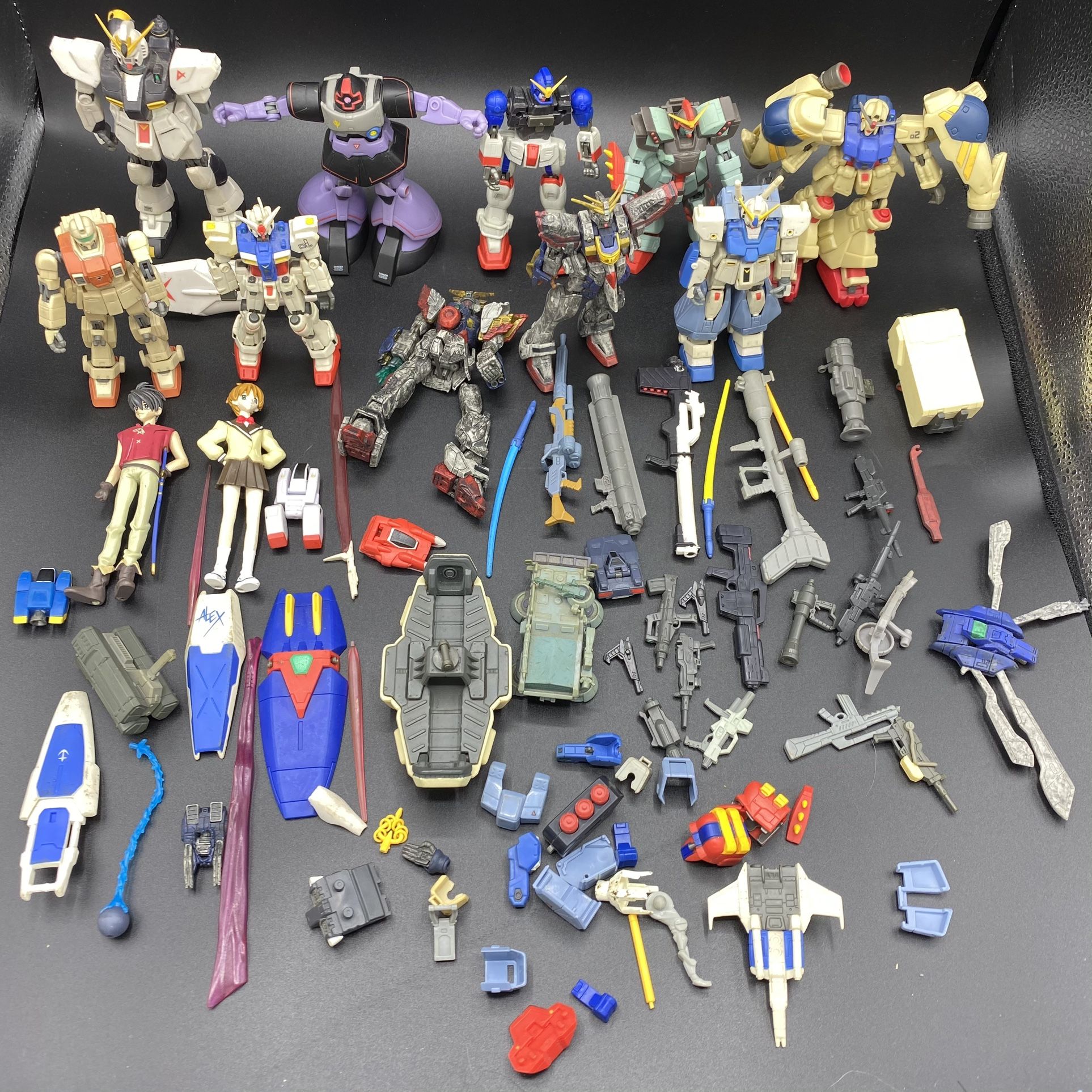 Gundam bandai mobile suit Action Figure lot of 10 with guns weapons and misc.