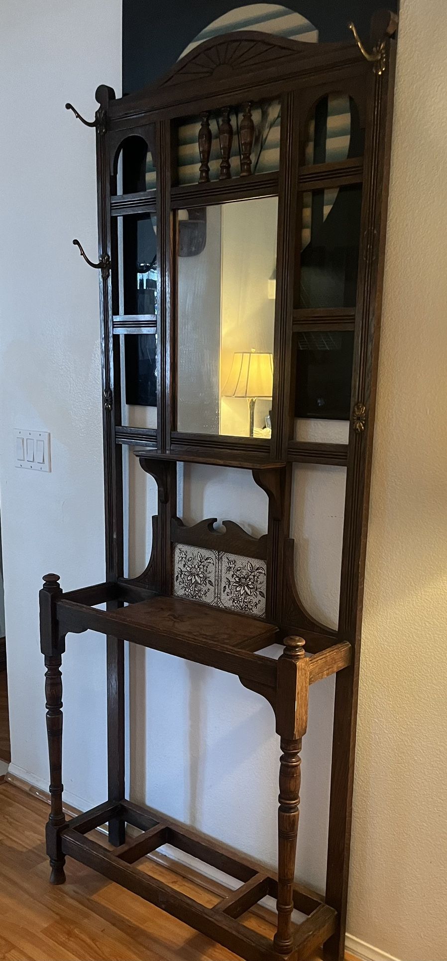 Antique Hall Stand Hall Tree Coat Rack Entry Way Stand With Mirror