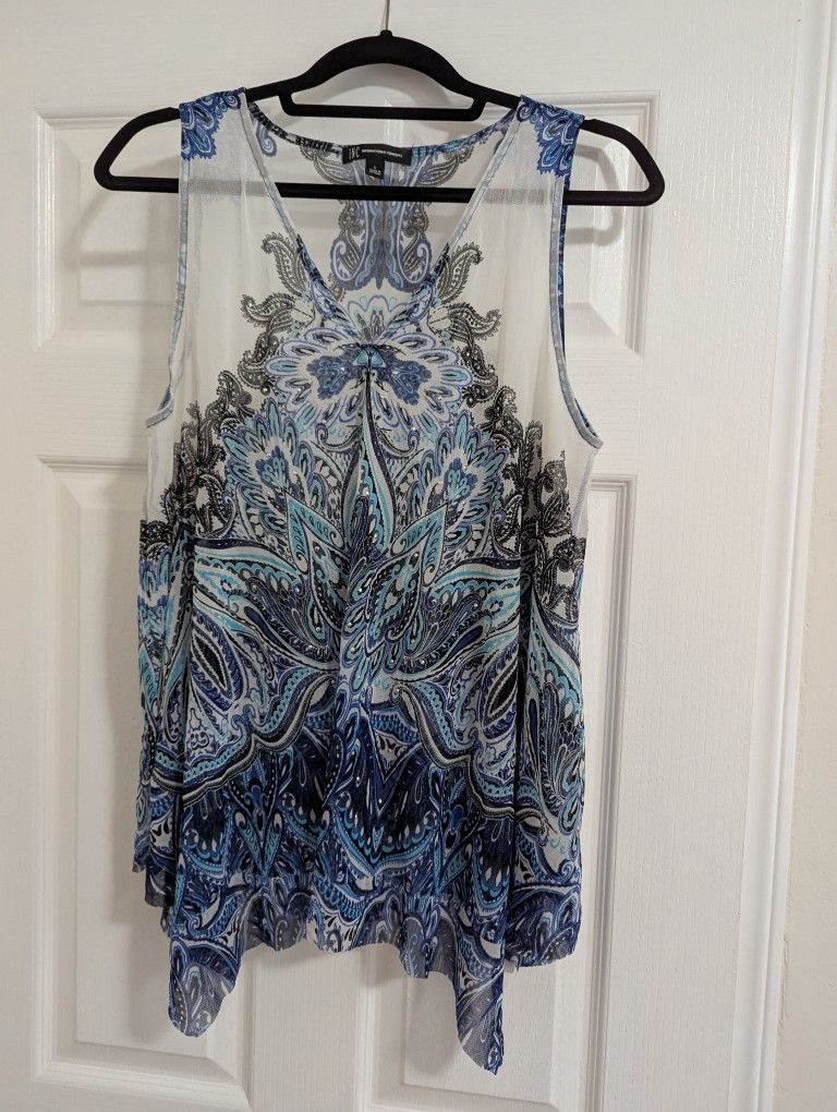 I.N.C. Woman's Sleeveless Sheer Blouse Blue And White