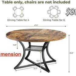 😀 IRONCK 47.2" Round Dining Table for 4, Wood Kitchen Table with Storage Shelf for Dining Room, Dinner Table with Wooden Tabletop and Metal Base, Rus