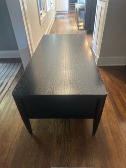 Black Wood Coffee Table with Drawers and Pops Up