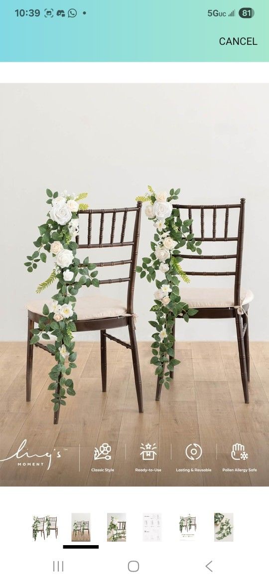 Ling's Moment 10pcs Wedding Chair Decorations Aisle Floral Swag Artificial Pew Flowers Hanging Garland White & Sage Green For Ceremony Reception Churc
