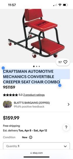 CRAFTSMAN AUTOMOTIVE MECHANICS CONVERTIBLE CREEPER SEAT CHAIR COMBO